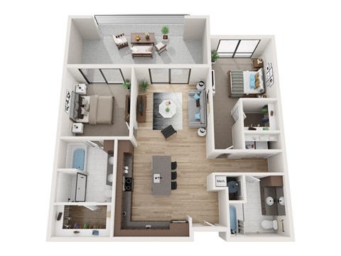 Floor plan for 2 beds, 2 baths, 1224 sqft